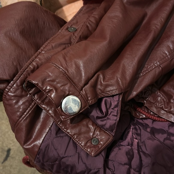 Coolest Trendy Hoodie Faux leather Fur Wine color Designer Jacket Snaps - Picture 12 of 16